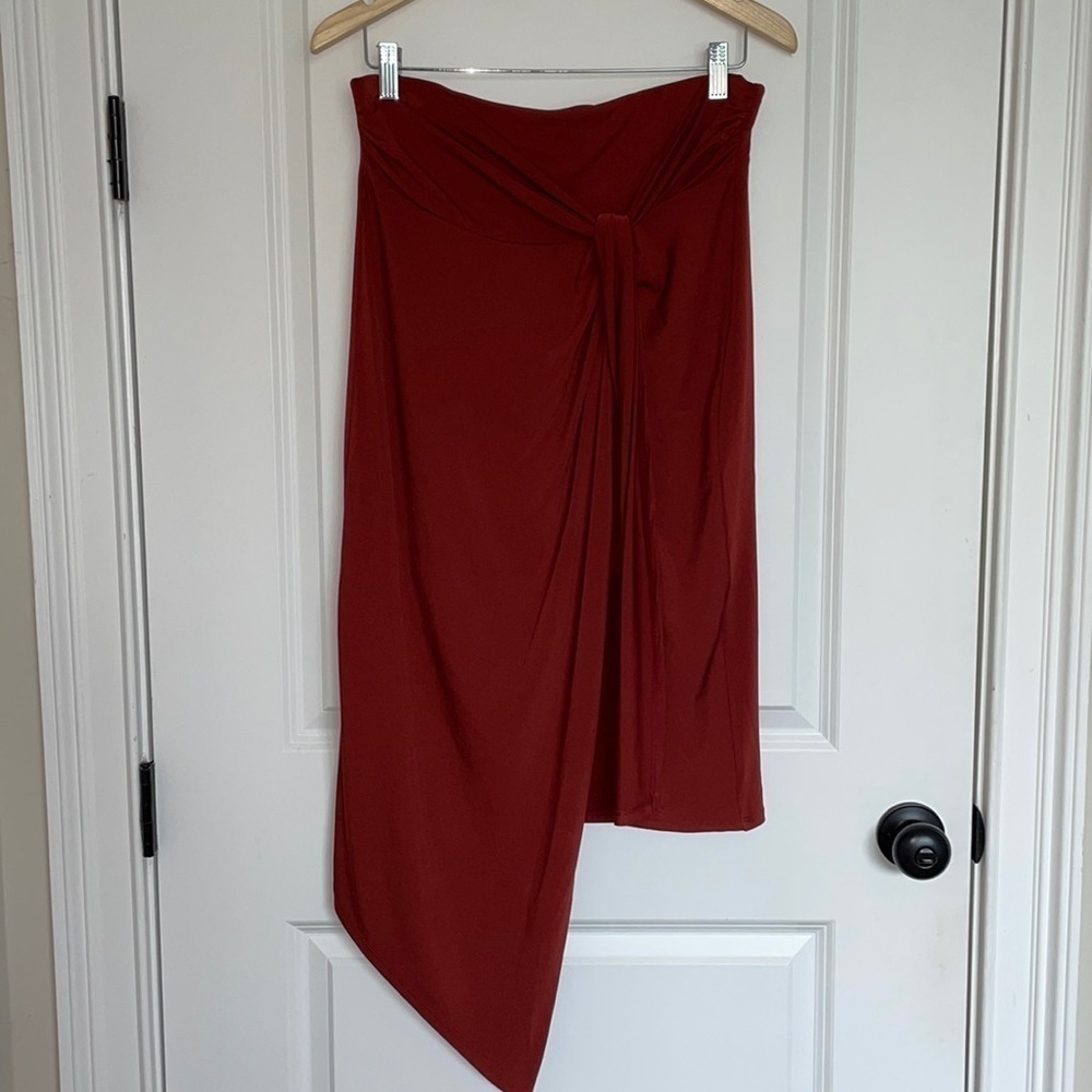 Nine West Asymmetrical Midi Skirt in Deep Red